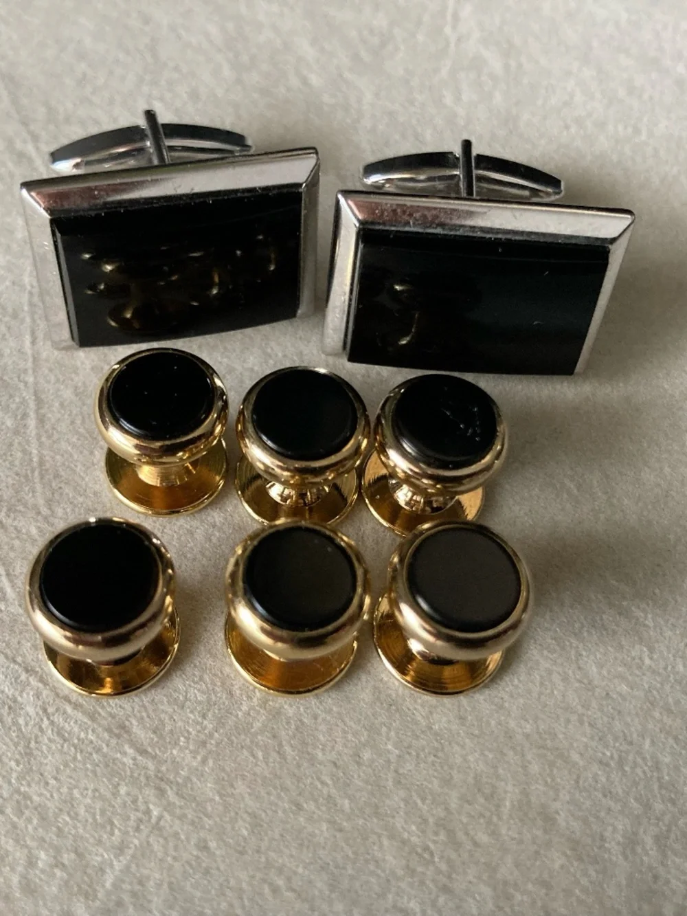 Vintage Black Tie Cufflinks & Stud Set – Black Onyx Style Formal Dress Set